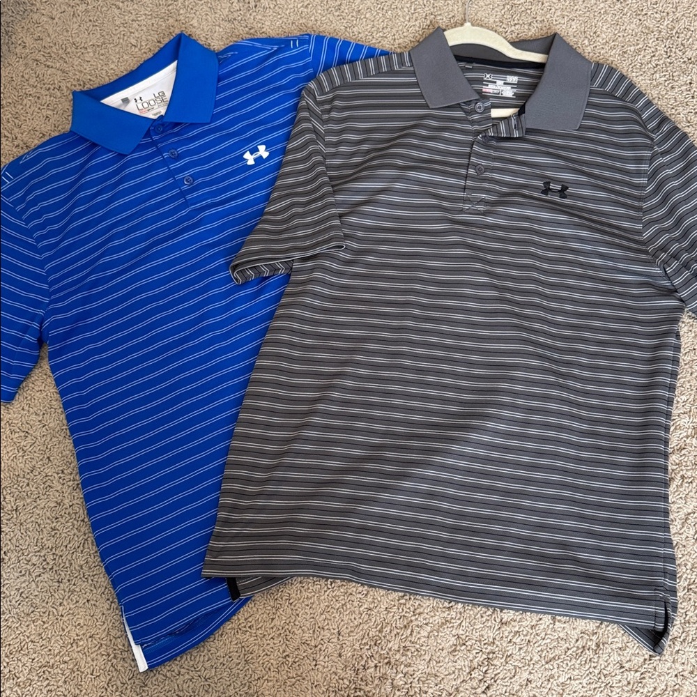 Under Armour Men's Polo Bundle - Striped Blue & Gray